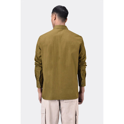 Genes Lecoanet Hemant Khaki Regular Fit Mens Button-Up Shirt