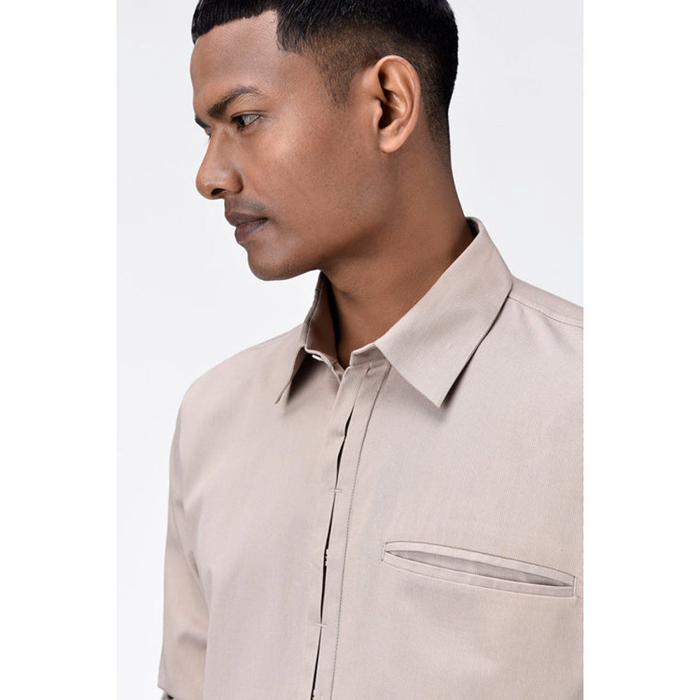 Genes Lecoanet Hemant Regular Fit Button Up Shirt With Pleated Placket Sand