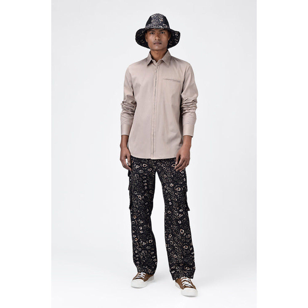 Genes Lecoanet Hemant Regular Fit Button Up Shirt With Pleated Placket Sand