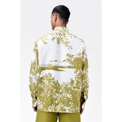 Genes Lecoanet Hemant Regular Fit Light Linen Shirt With Landscape Print