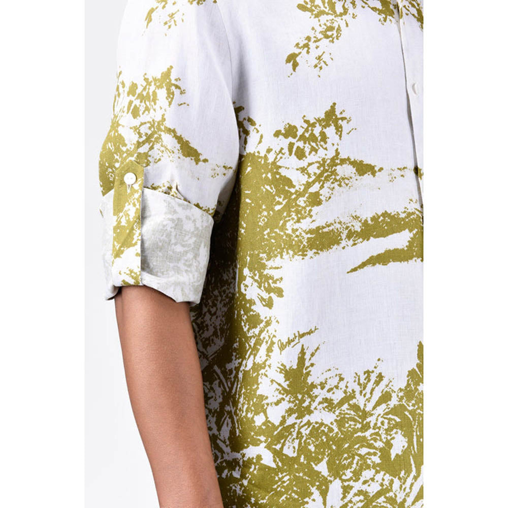 Genes Lecoanet Hemant Regular Fit Light Linen Shirt With Landscape Print