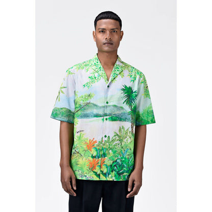 Genes Lecoanet Hemant Easy Fit Mens Shirt With Tropical Landscape Print
