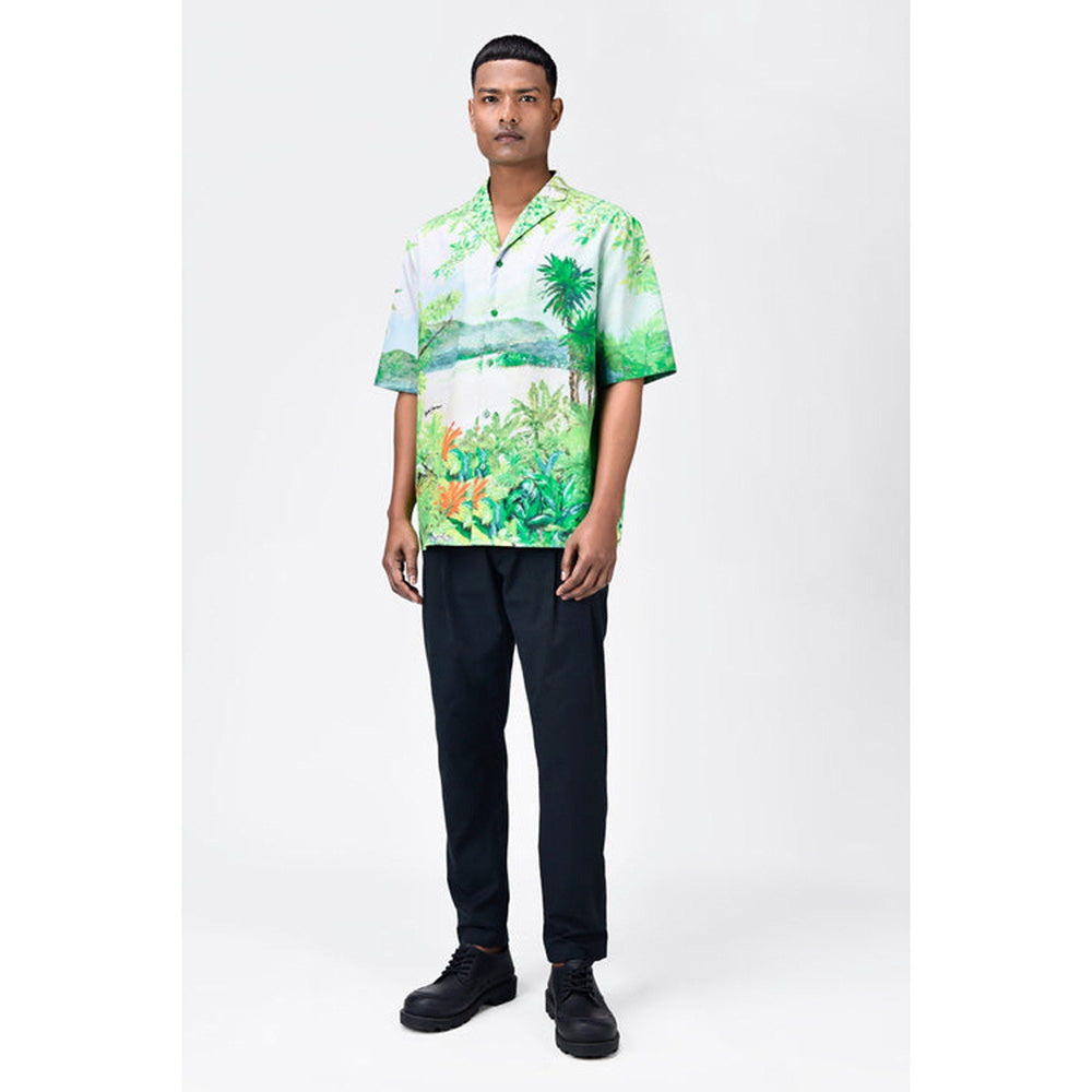 Genes Lecoanet Hemant Easy Fit Mens Shirt With Tropical Landscape Print