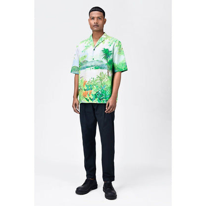 Genes Lecoanet Hemant Easy Fit Mens Shirt With Tropical Landscape Print