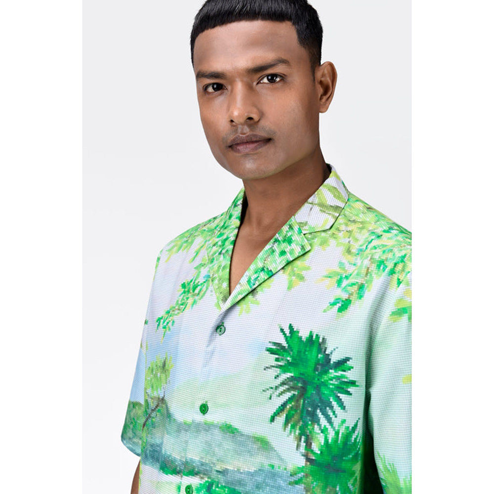 Genes Lecoanet Hemant Easy Fit Mens Shirt With Tropical Landscape Print