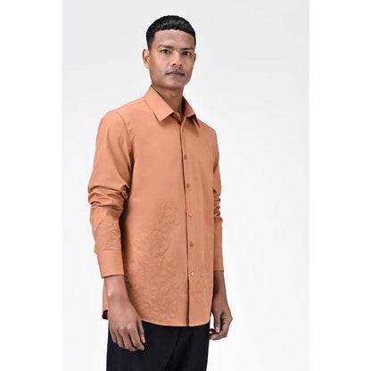 Genes Lecoanet Hemant Mens Light Peach Cotton Poplin Regular Fit Button-Up Shirt