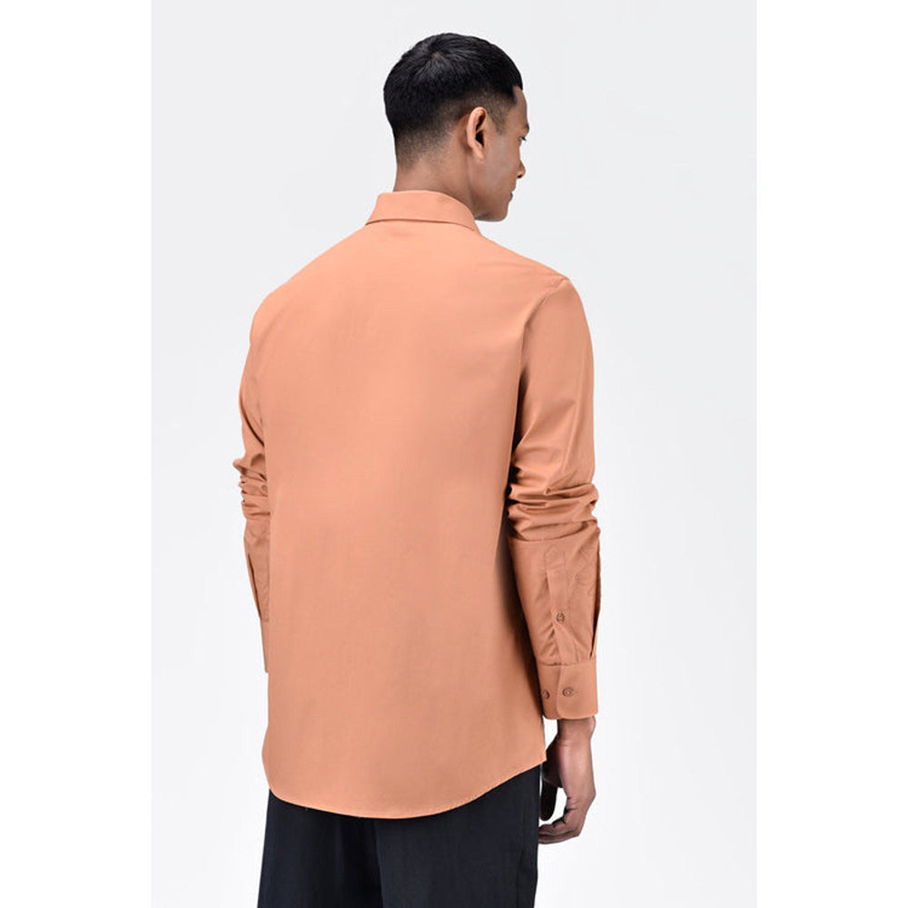 Genes Lecoanet Hemant Mens Light Peach Cotton Poplin Regular Fit Button-Up Shirt