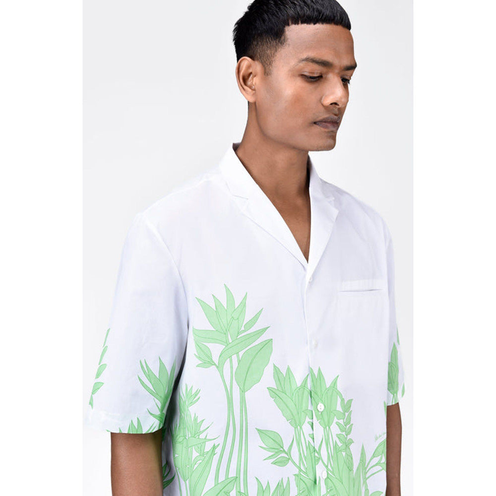 Genes Lecoanet Hemant Easy Fit Cotton Poplin Shirt With Sailor Collar And Tropical Print