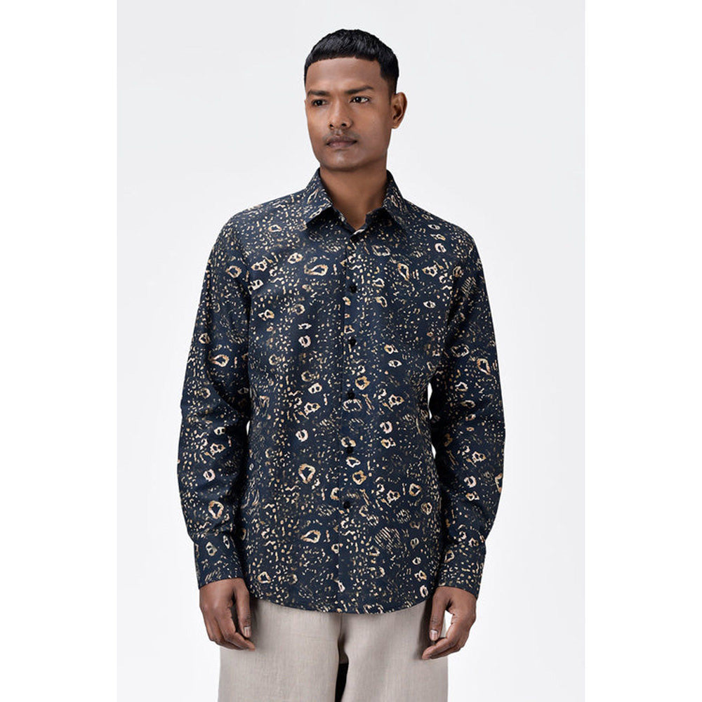 Genes Lecoanet Hemant Khaki Cotton Poplin Regular Fit Shirt With Animal Print