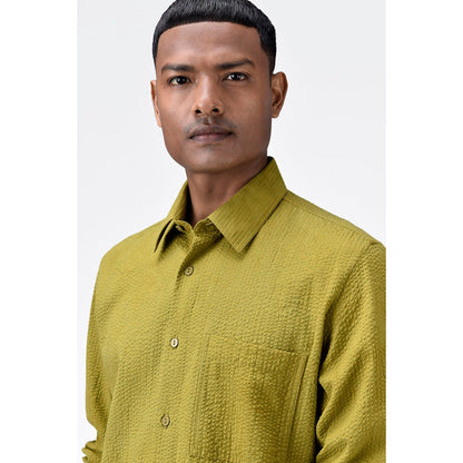 Genes Lecoanet Hemant Classic Seersucker Regular Fit Mens Button-Up Shirt-Bright Olive