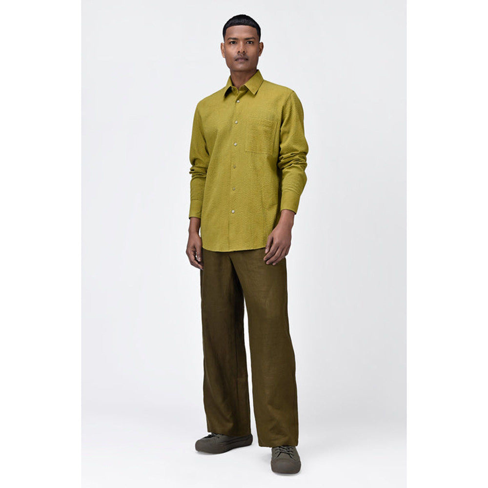 Genes Lecoanet Hemant Classic Seersucker Regular Fit Mens Button-Up Shirt-Bright Olive