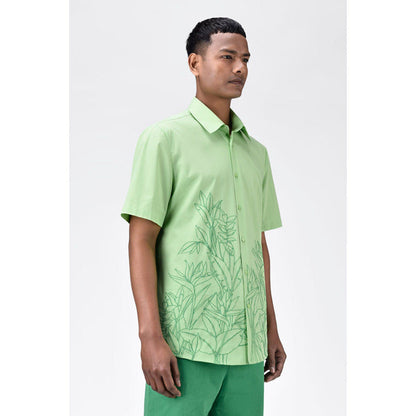 Genes Lecoanet Hemant Mens Tropical Tonal Thread Regular Fit Cotton Poplin Shirt
