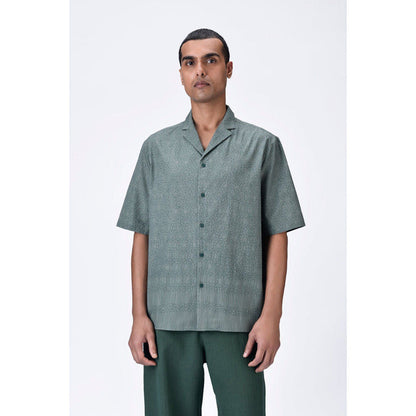 Genes Lecoanet Hemant Easy Fit Cuban Collar Shirt With Cell Chain Print