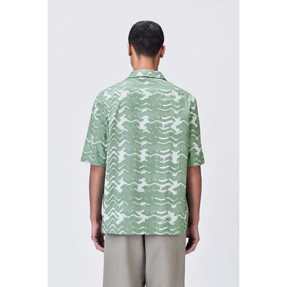 Genes Lecoanet Hemant Loose Fit Cuban Collar Half Sleeve Shirt Green