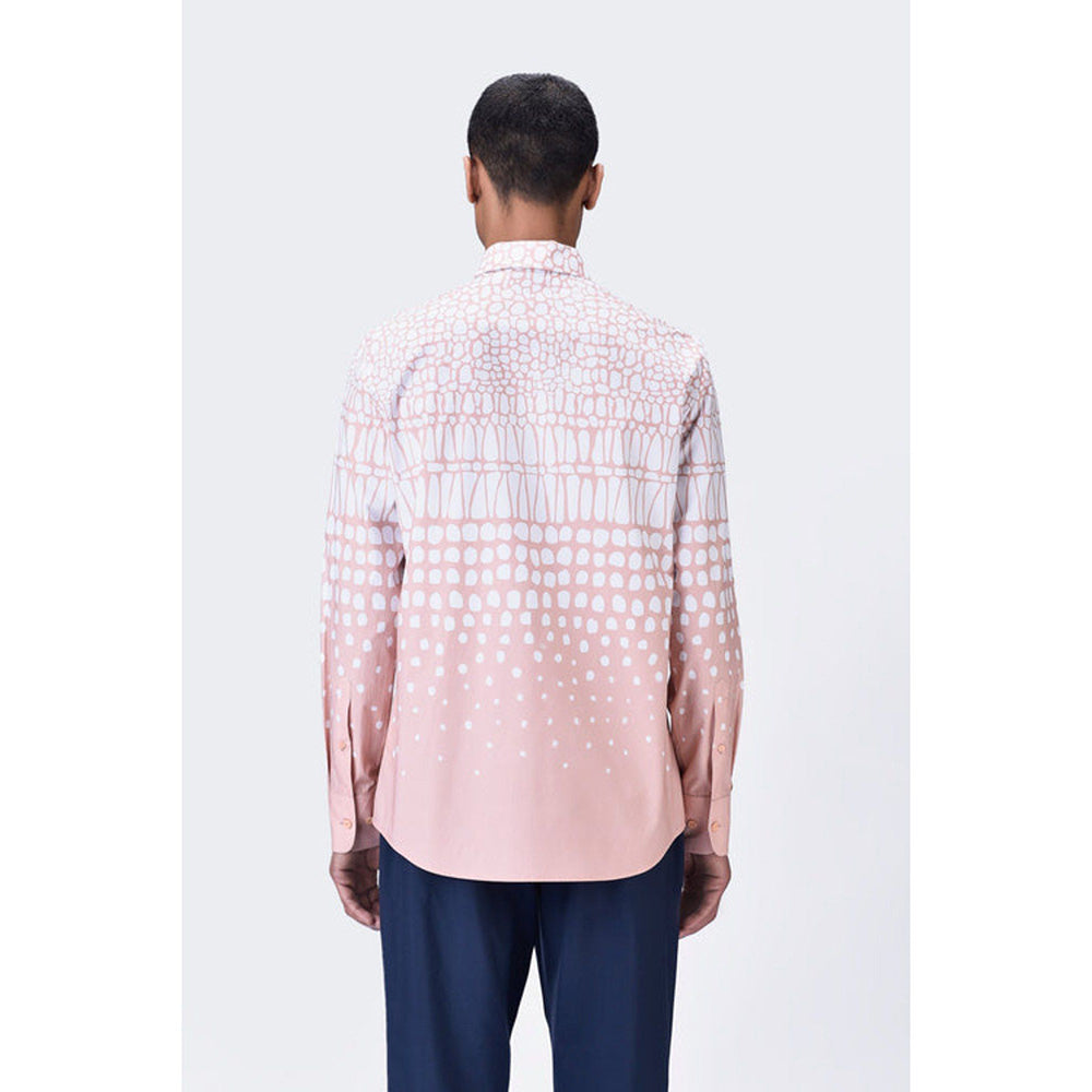 Genes Lecoanet Hemant Regular Fit Button-Up Shirt With Cell Degrade Print - Melon Pink