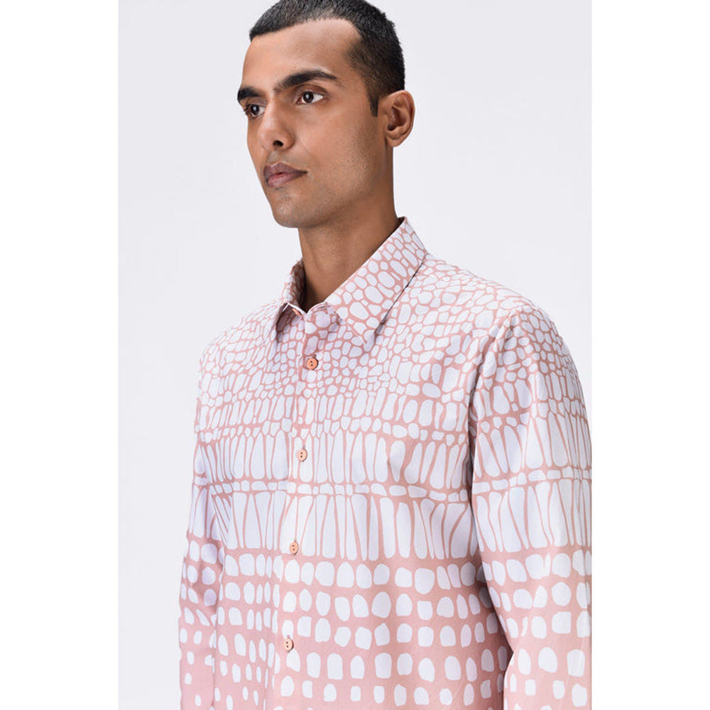 Genes Lecoanet Hemant Regular Fit Button-Up Shirt With Cell Degrade Print - Melon Pink