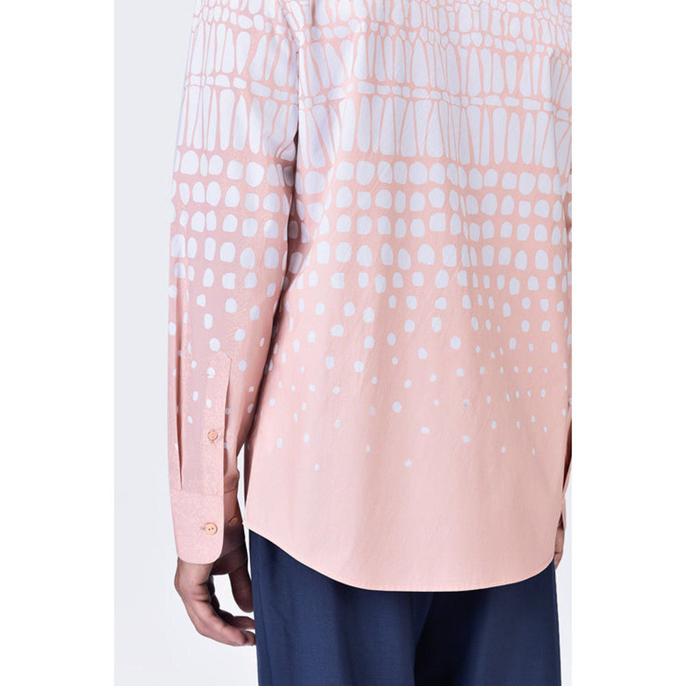 Genes Lecoanet Hemant Regular Fit Button-Up Shirt With Cell Degrade Print - Melon Pink