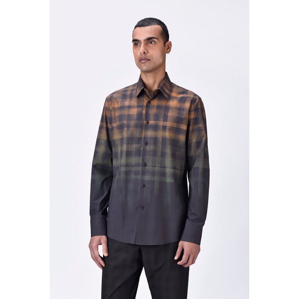 Genes Lecoanet Hemant Dotted Check Shirt- Chocolate Multi-Color