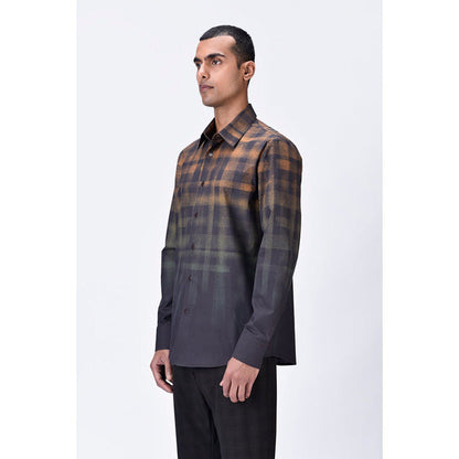 Genes Lecoanet Hemant Dotted Check Shirt- Chocolate Multi-Color