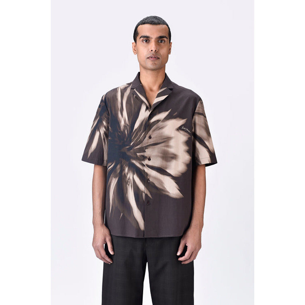Genes Lecoanet Hemant Cotton Poplin Shirt With Uv Flower Print - Chocolate Brown