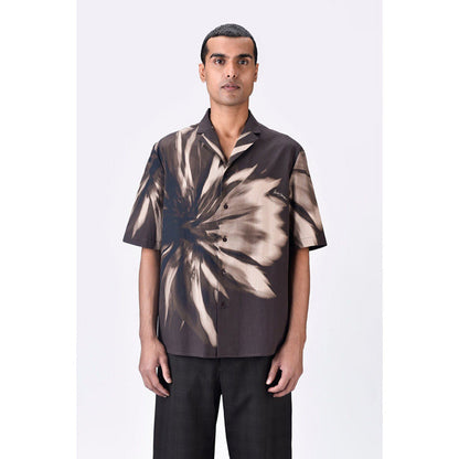 Genes Lecoanet Hemant Cotton Poplin Shirt With Uv Flower Print - Chocolate Brown