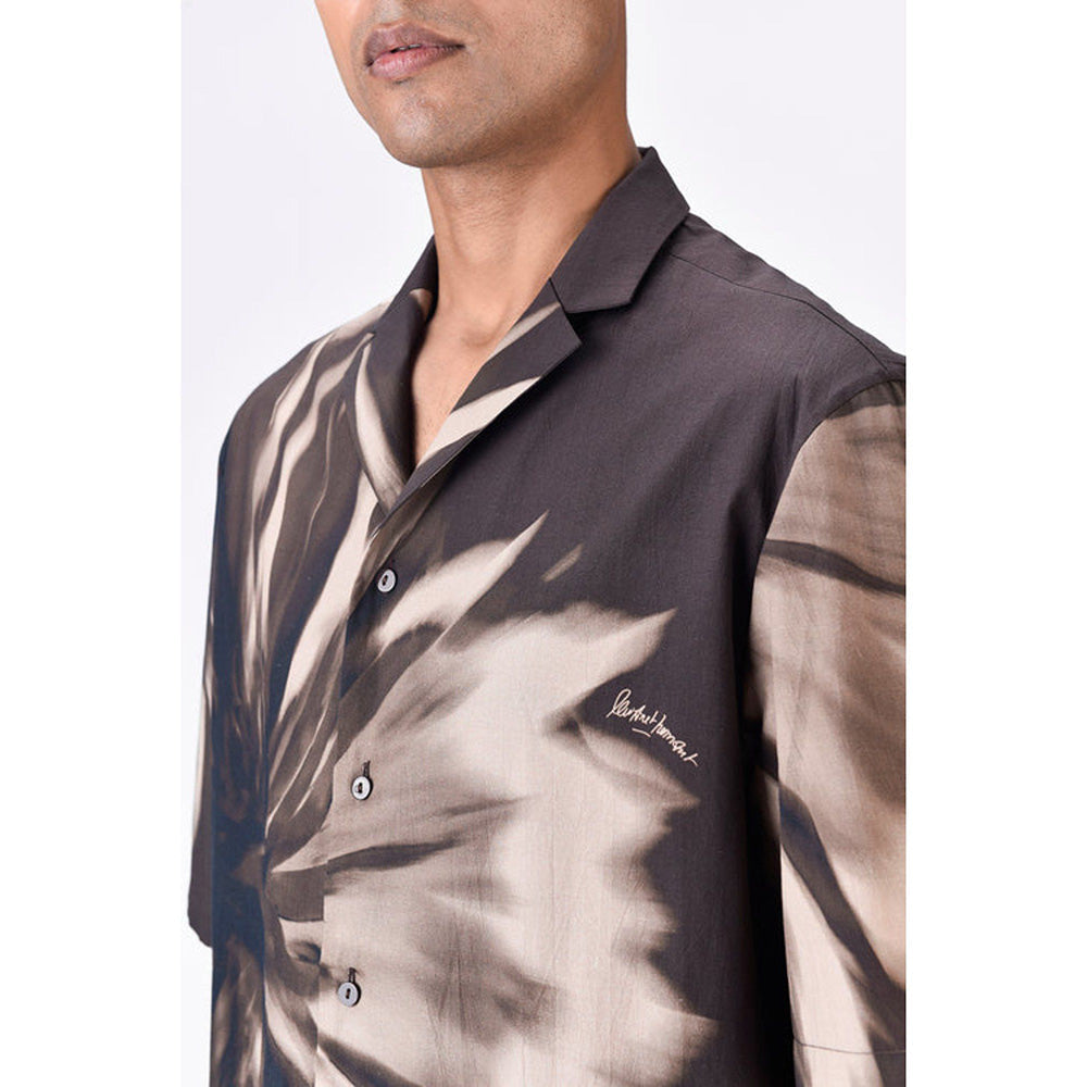 Genes Lecoanet Hemant Cotton Poplin Shirt With Uv Flower Print - Chocolate Brown