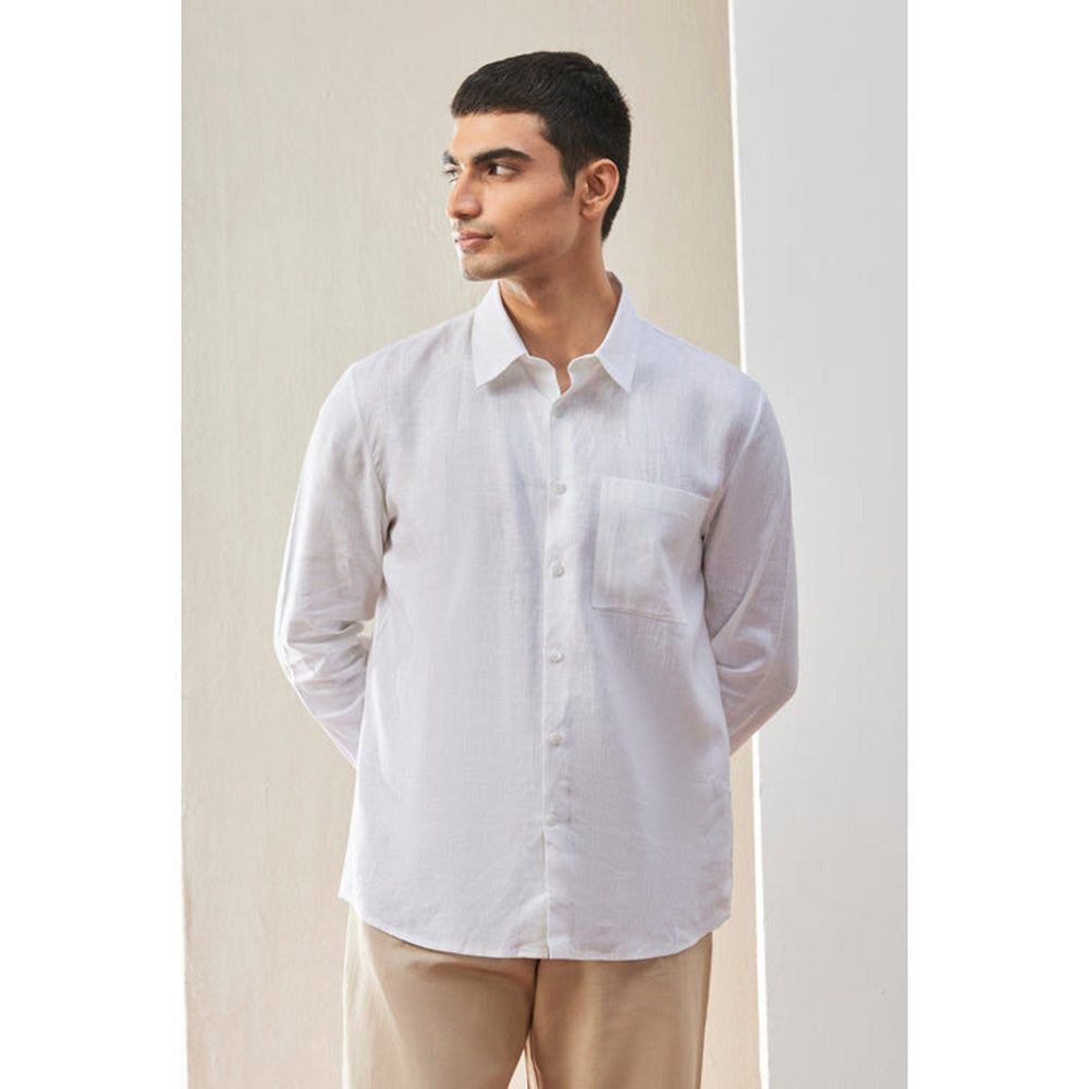 Genes Lecoanet Hemant White Linen Regular Fit Button-Up Shirt