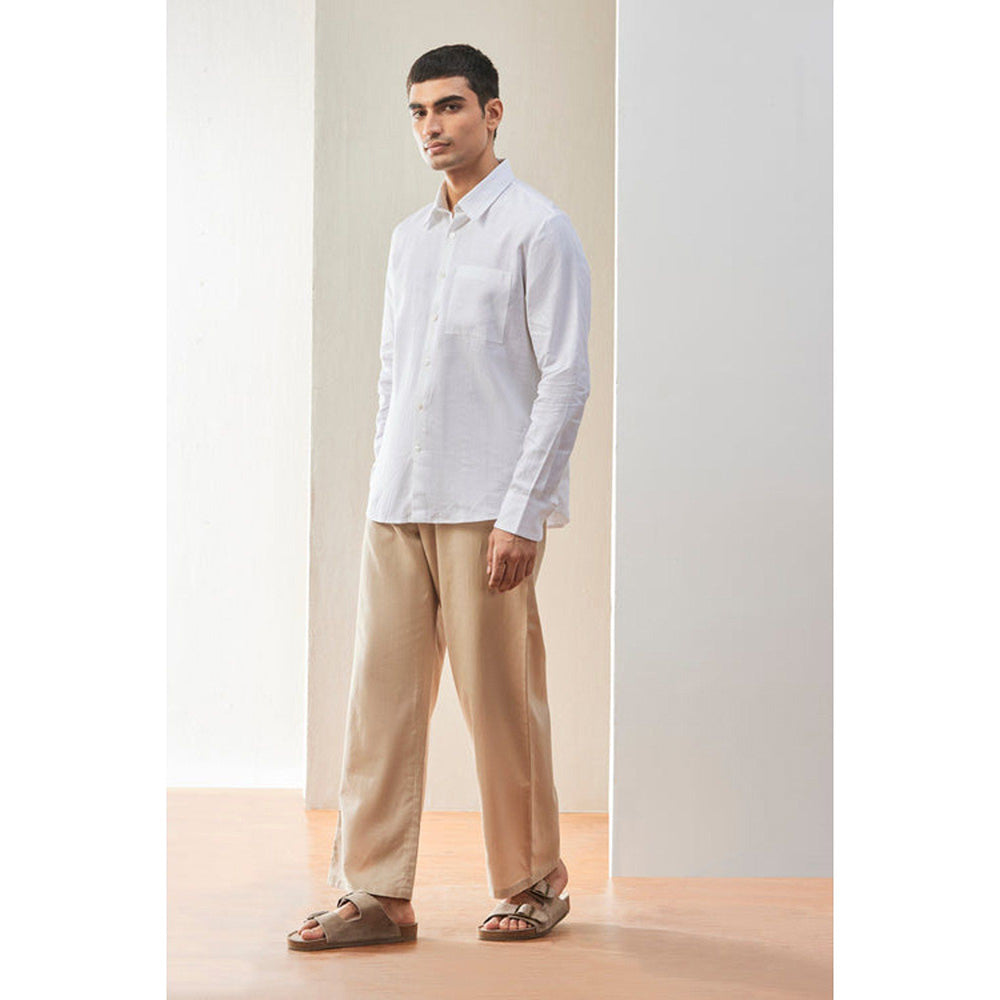 Genes Lecoanet Hemant White Linen Regular Fit Button-Up Shirt