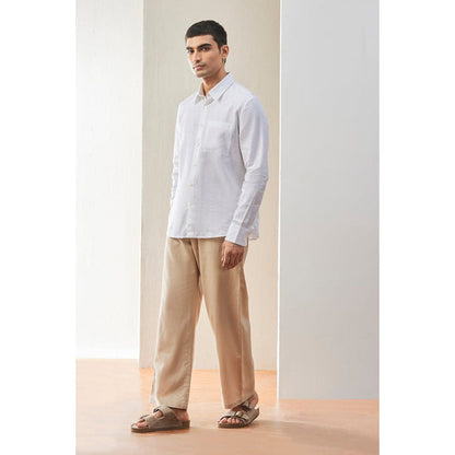 Genes Lecoanet Hemant White Linen Regular Fit Button-Up Shirt
