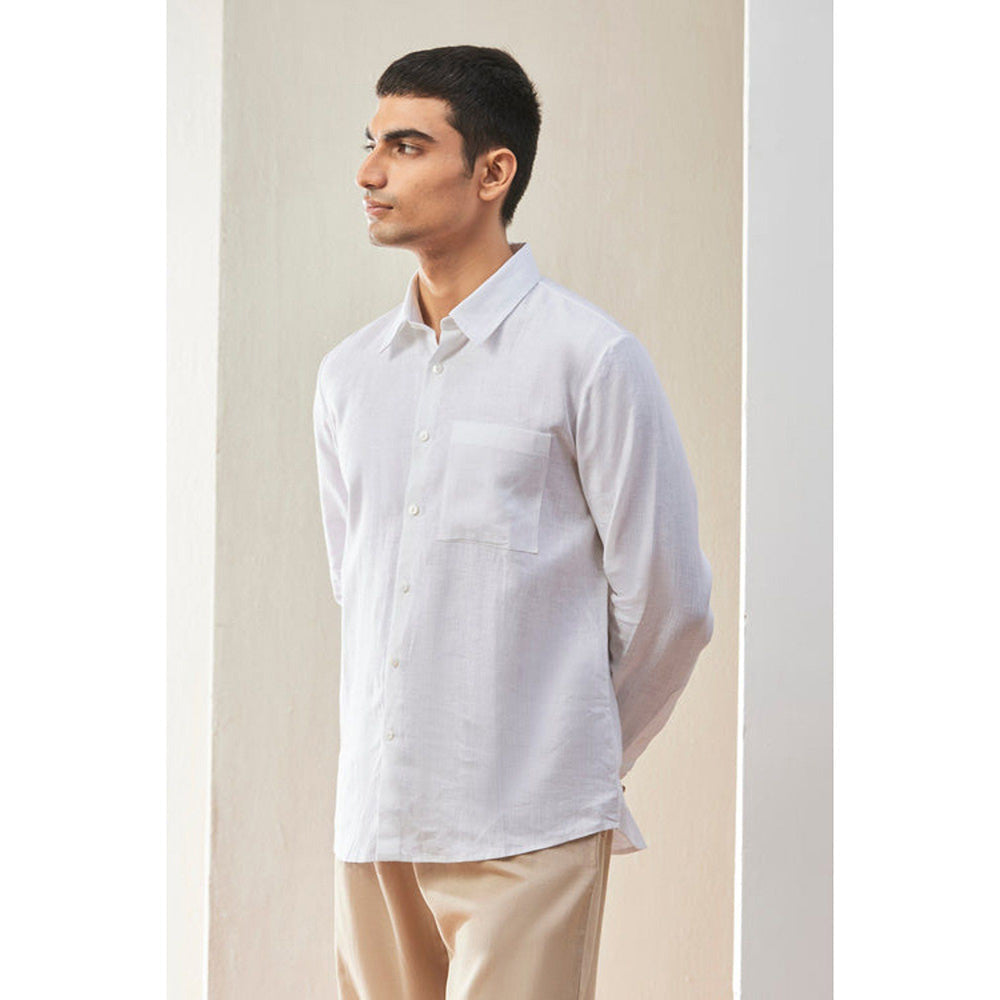 Genes Lecoanet Hemant White Linen Regular Fit Button-Up Shirt