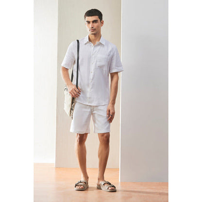 Genes Lecoanet Hemant Mens Half Sleeve Shirt With Tonal Signature Details