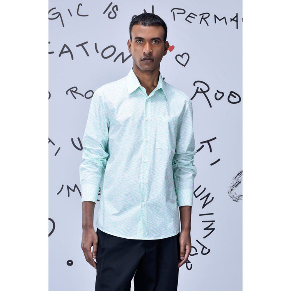 Genes Lecoanet Hemant Labyrinth Cotton Regular Fit Shirt- Nile Green