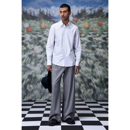 Genes Lecoanet Hemant Labyrinth Cotton Regular Fit Shirt- Pearl Grey
