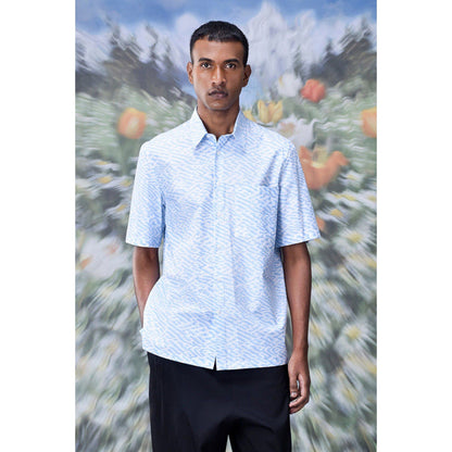 Genes Lecoanet Hemant Labyrinth Cotton Regular Fit Shirt- Light Blue