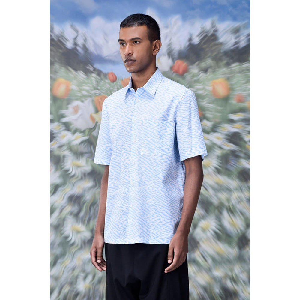 Genes Lecoanet Hemant Labyrinth Cotton Regular Fit Shirt- Light Blue