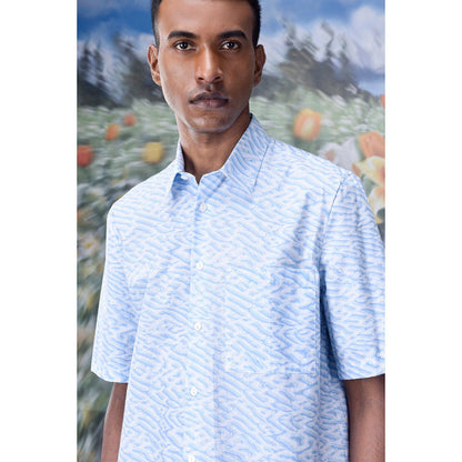 Genes Lecoanet Hemant Labyrinth Cotton Regular Fit Shirt- Light Blue