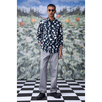 Genes Lecoanet Hemant Ikat Check Print Regular Fit Shirt - Black
