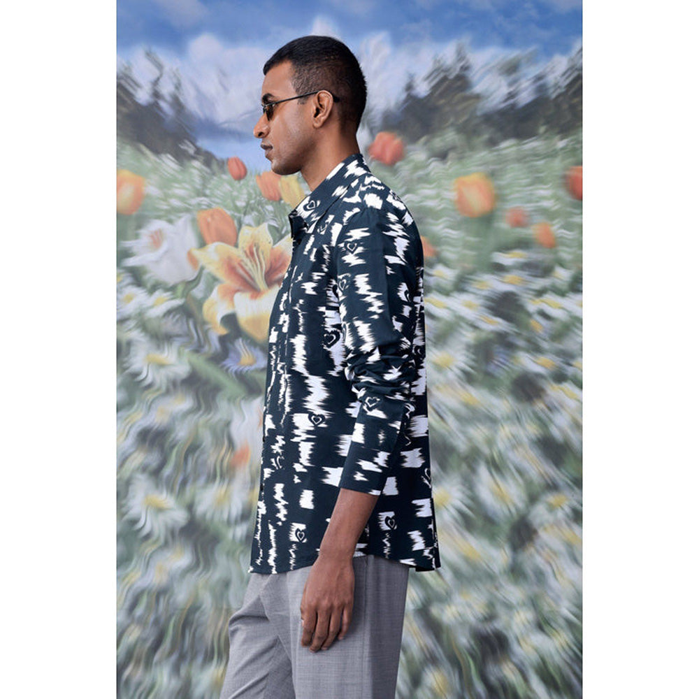 Genes Lecoanet Hemant Ikat Check Print Regular Fit Shirt - Black