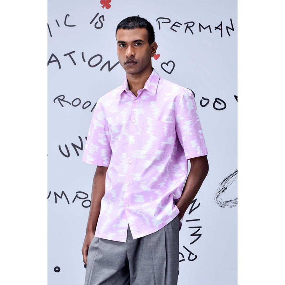 Genes Lecoanet Hemant Ikat Check Print Regular Fit Shirt - Smoothie Lavender