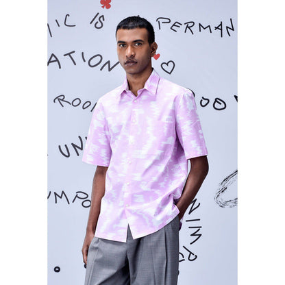 Genes Lecoanet Hemant Ikat Check Print Regular Fit Shirt - Smoothie Lavender