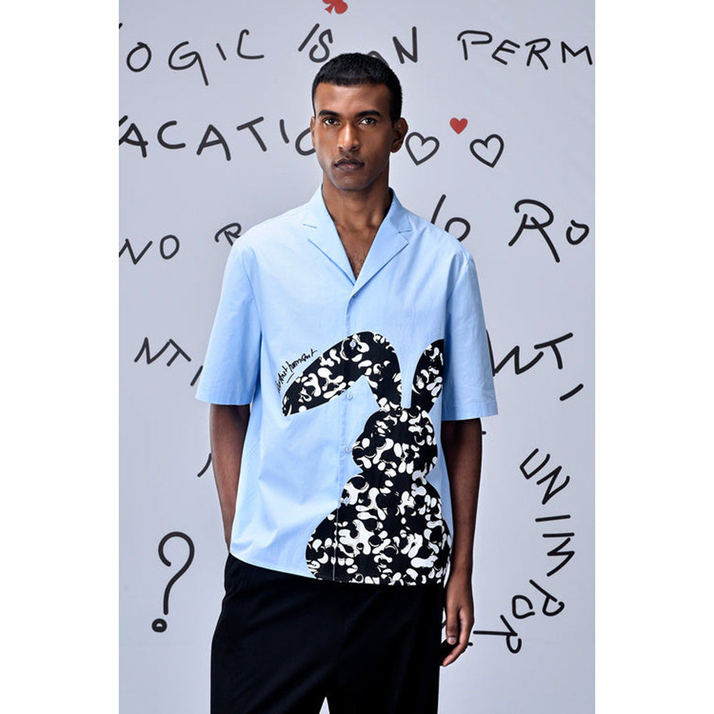 Genes Lecoanet Hemant Rabbit Print Cotton Relax Fit Shirt - Light Blue