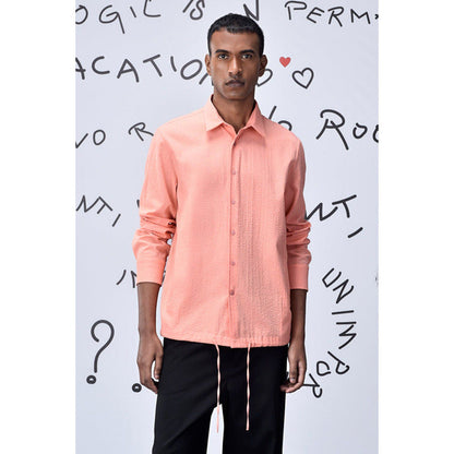 Genes Lecoanet Hemant Drawstring Regular Fit Shirt-Coral Peach