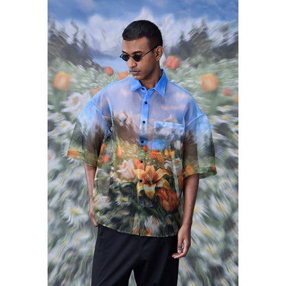Genes Lecoanet Hemant Organza Garden Print Oversized Shirt