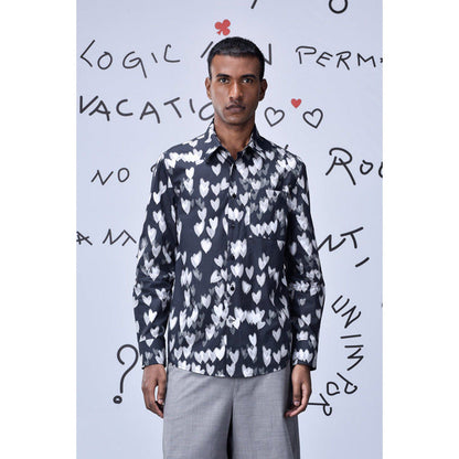 Genes Lecoanet Hemant Button Up Heart Regular Fit Shirt- Black