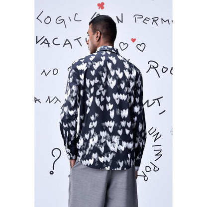 Genes Lecoanet Hemant Button Up Heart Regular Fit Shirt- Black