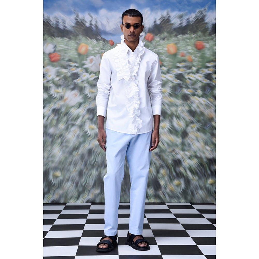 Genes Lecoanet Hemant Detachable Ruffle Collar Regular Fit Shirt- White