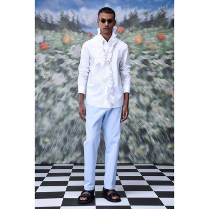 Genes Lecoanet Hemant Detachable Ruffle Collar Regular Fit Shirt- White