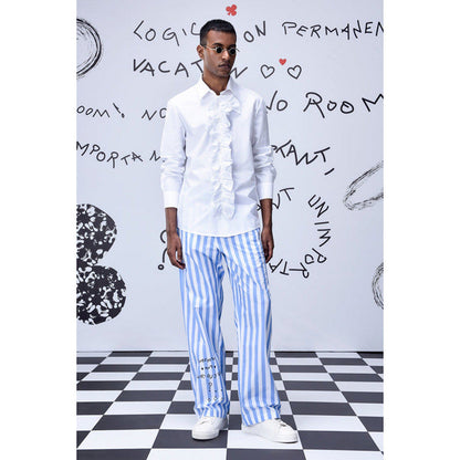 Genes Lecoanet Hemant Detachable Ruffle Placket Regular Fit Shirt -White