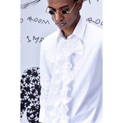 Genes Lecoanet Hemant Detachable Ruffle Placket Regular Fit Shirt -White