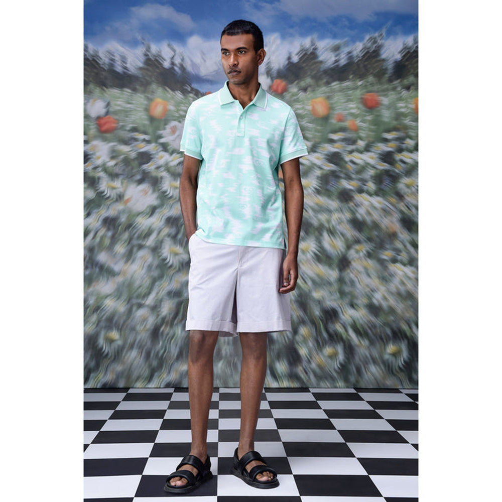 Genes Lecoanet Hemant Ikkat Print Polo T-Shirt- Nile Green